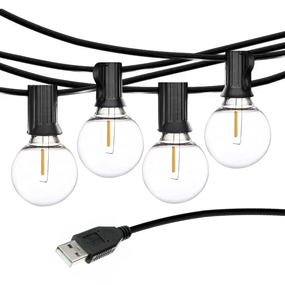 USB Powered LED Camping String Lights, G40 Globe Shatterproof Bulbs, 25-feet
