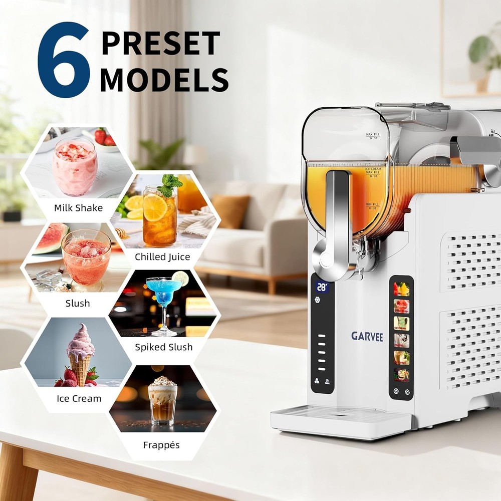 Slushie Machine No Ice Needed with LED Display & 6 Pre-Set Programs for Home