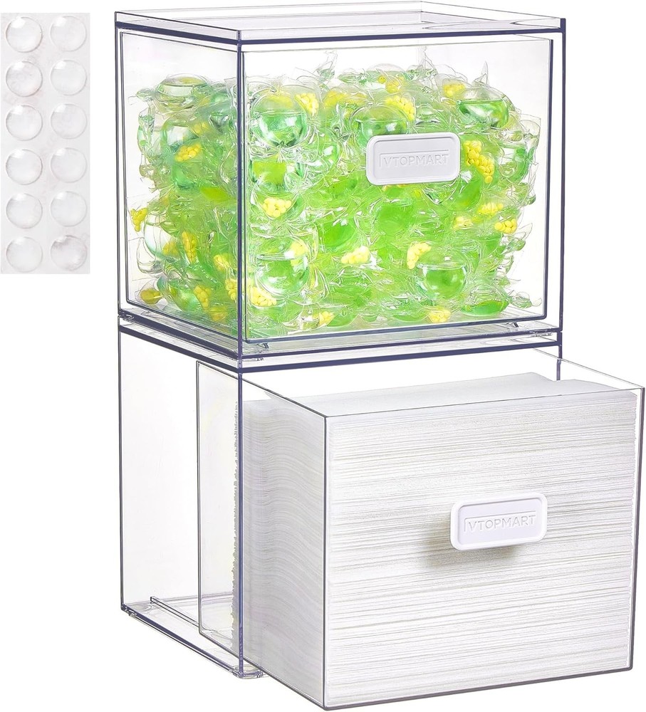 2 Pack Dryer Sheet Holder and Laundry Pods Container,Clear Stackable Storage ...