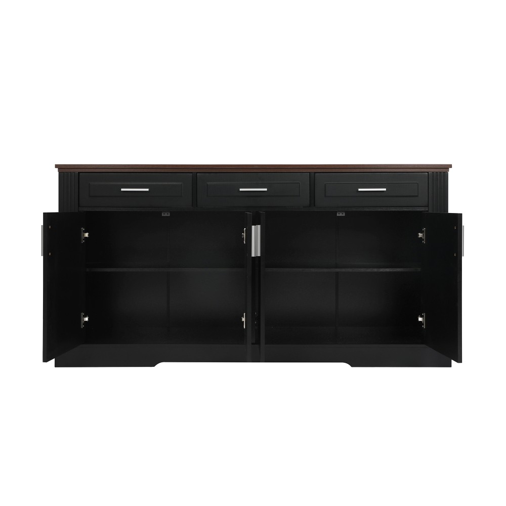Modern Fluted Sideboard Buffet w/4 Doors & 3 Drawers for Kitchen Dining