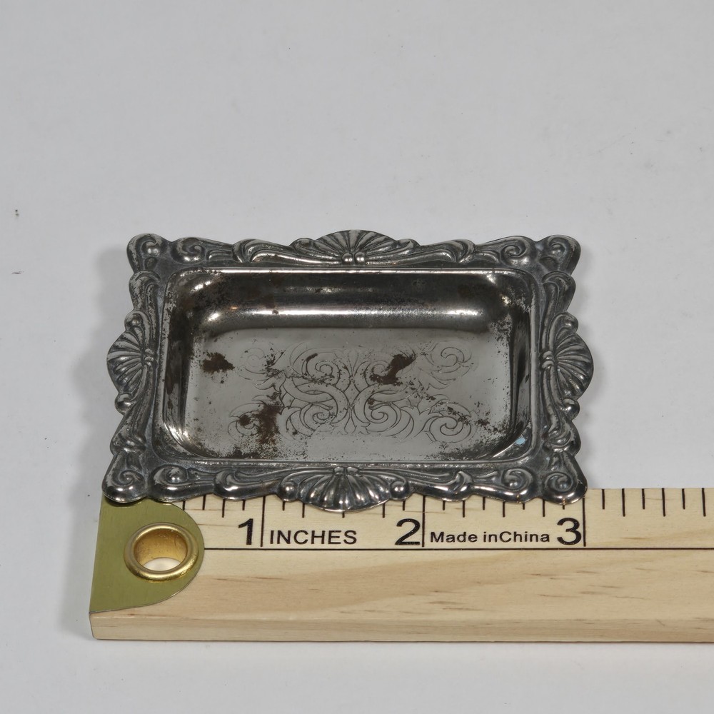 Vintage Silverplate Mini Trinket Dish – Ornate Rectangular Engraved Hong Kong
