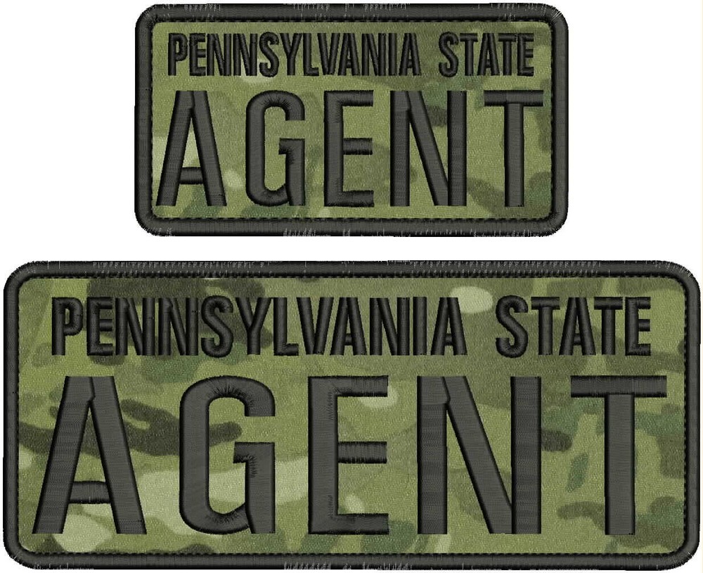 PENNSYLVANIA STATE AGENT EMBROIDERY PATCH 4X10&3X6 HOOK ON BACK BLACK ONMULTICAM