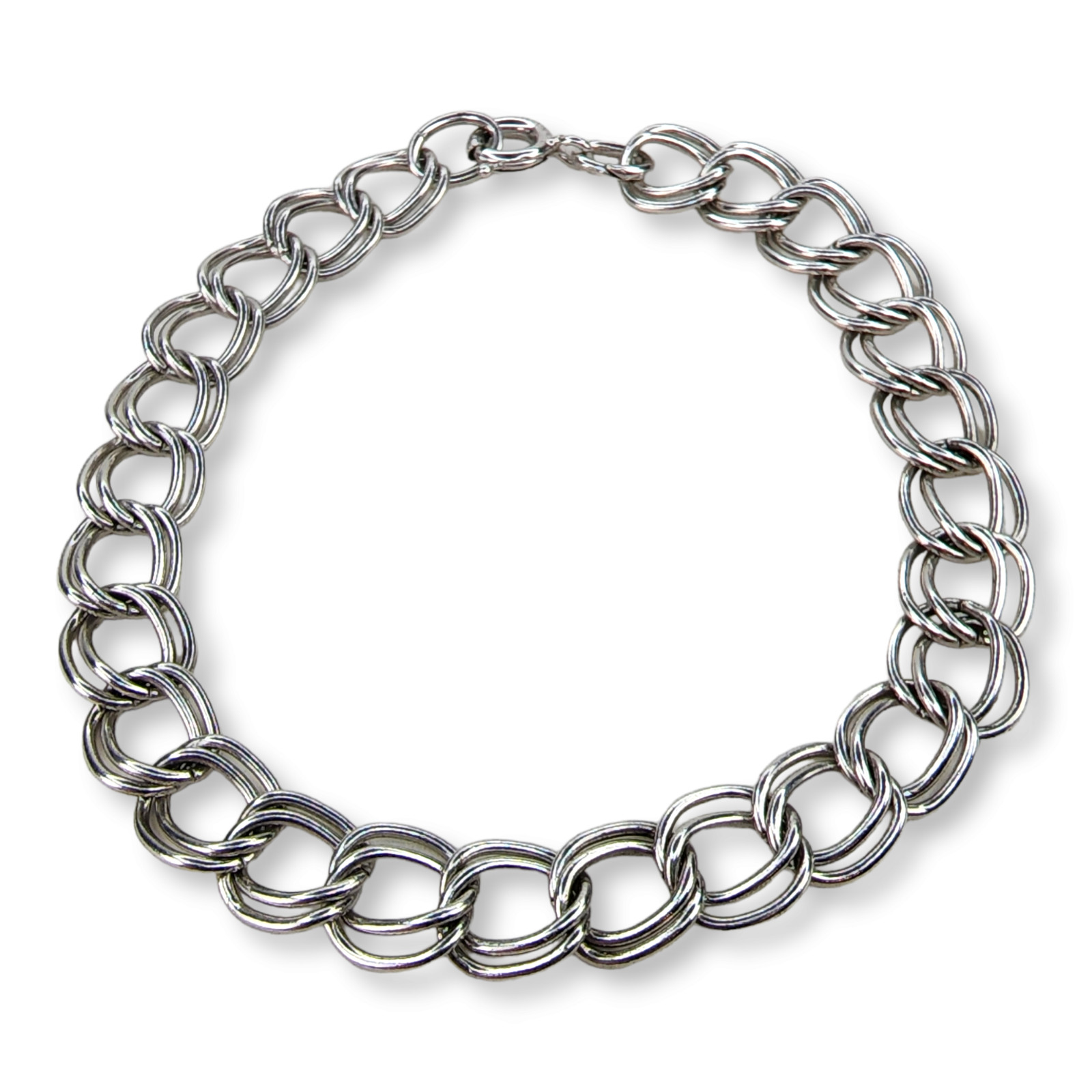 Vintage Sterling Silver 925 Double Link Flat Charm Bracelet 7.5 Inches Long