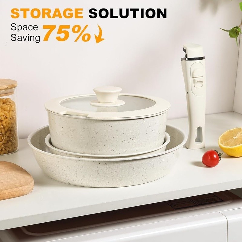 360° Ceramic Nonstick Cookware Space Saving Stackable Design Universal Handle US