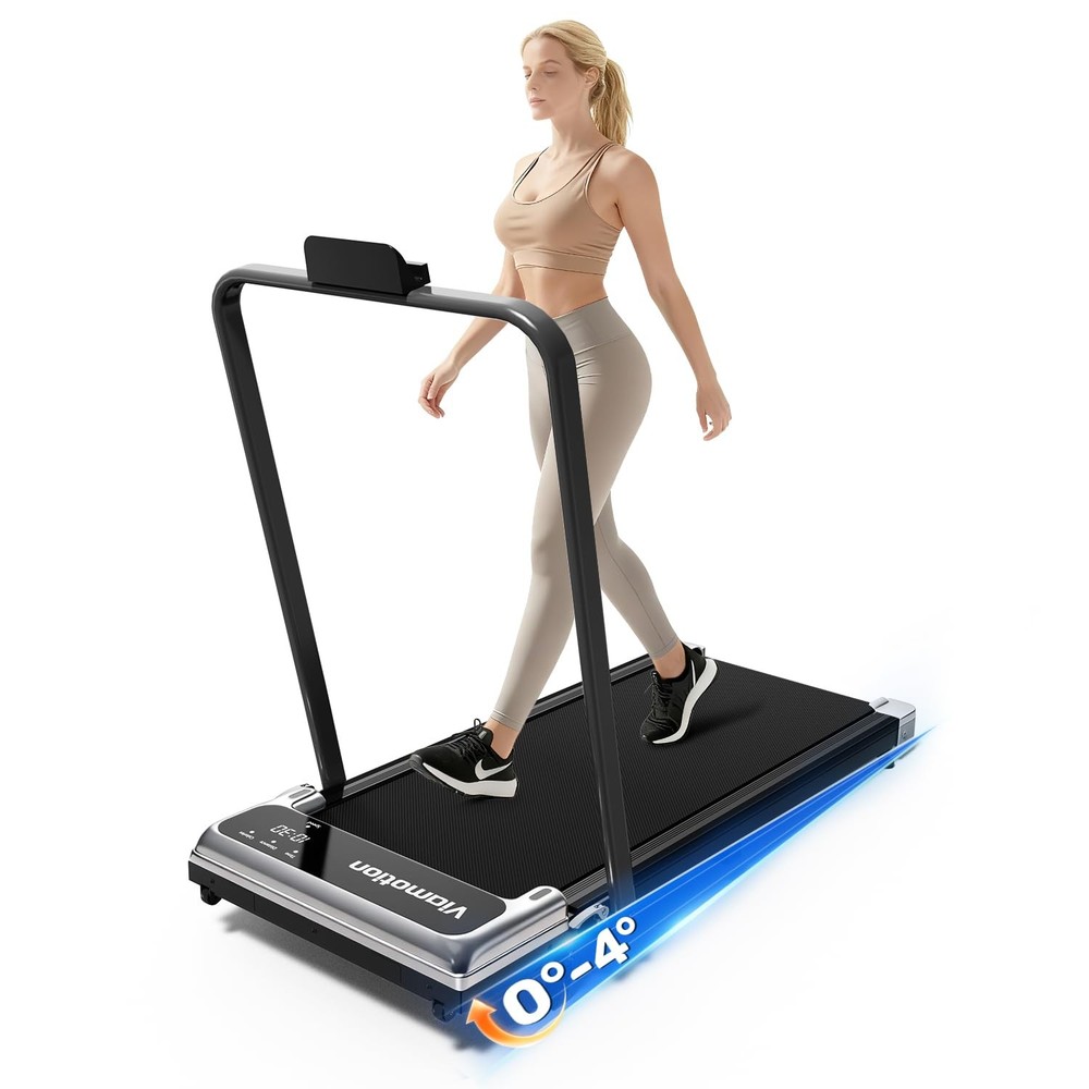 Walking Pad Treadmill with Handle Bar and Adjustable Incline, Compact Silver