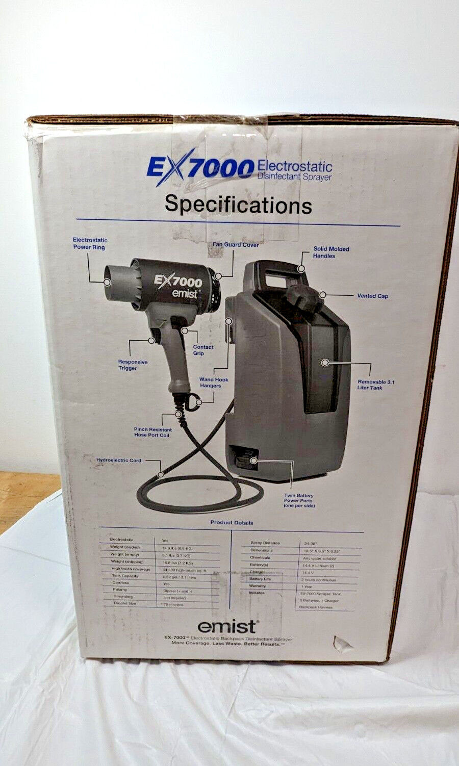 EMist Cordless Backpack Electrostatic Sprayer w/2 Batteries & Charger EX-7000
