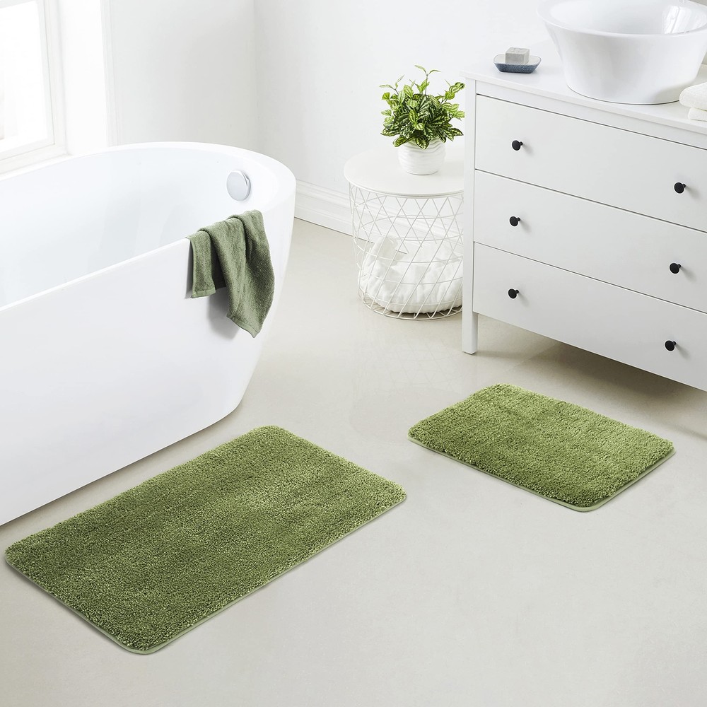 2 Piece Solid Microfiber Soft Bathroom Rug Set Non-Slip TPR Backing