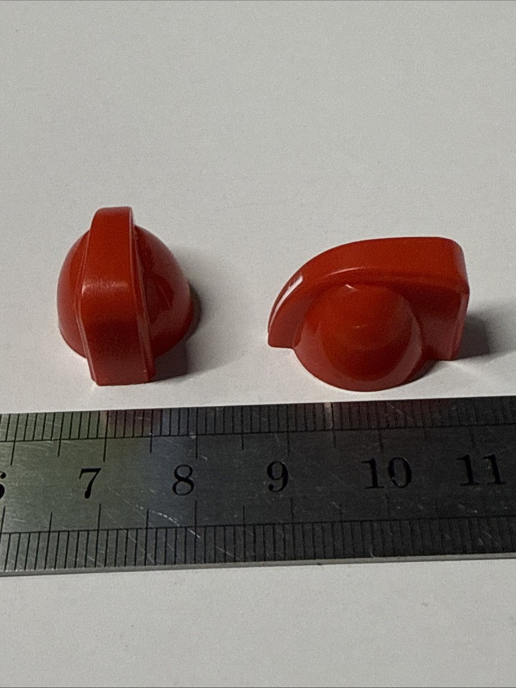 set of 2 chicken head knobs RED "push it in" type - no brass screw