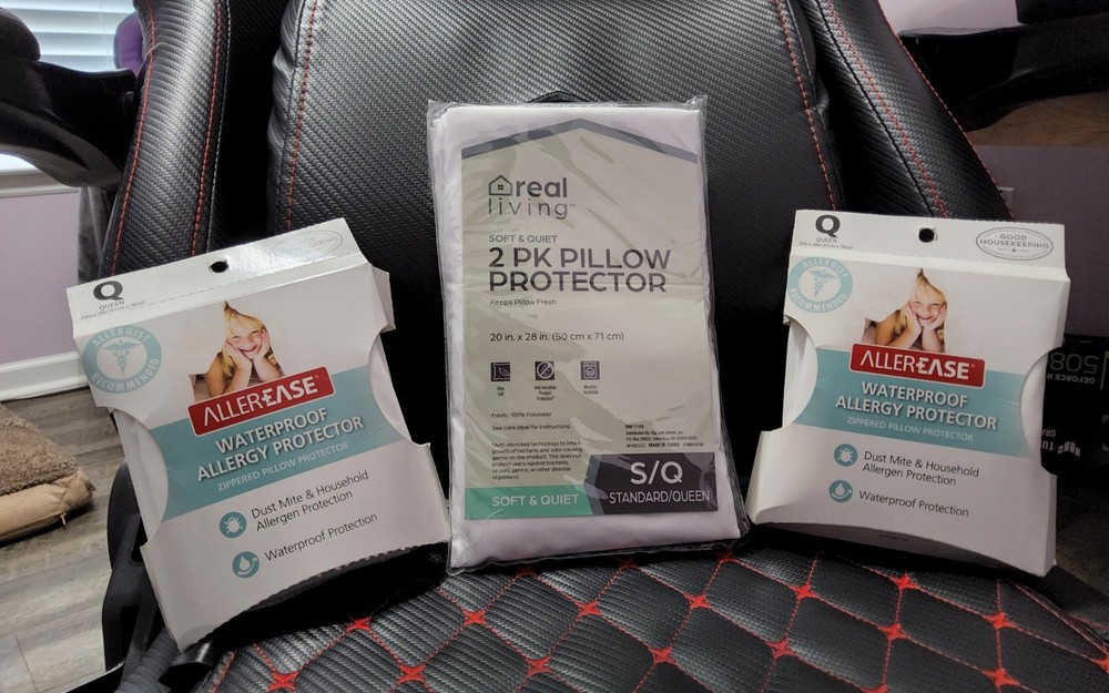 Allerease Queen Allergy Protector and Regualr Queen Pillow Protector 2pk
