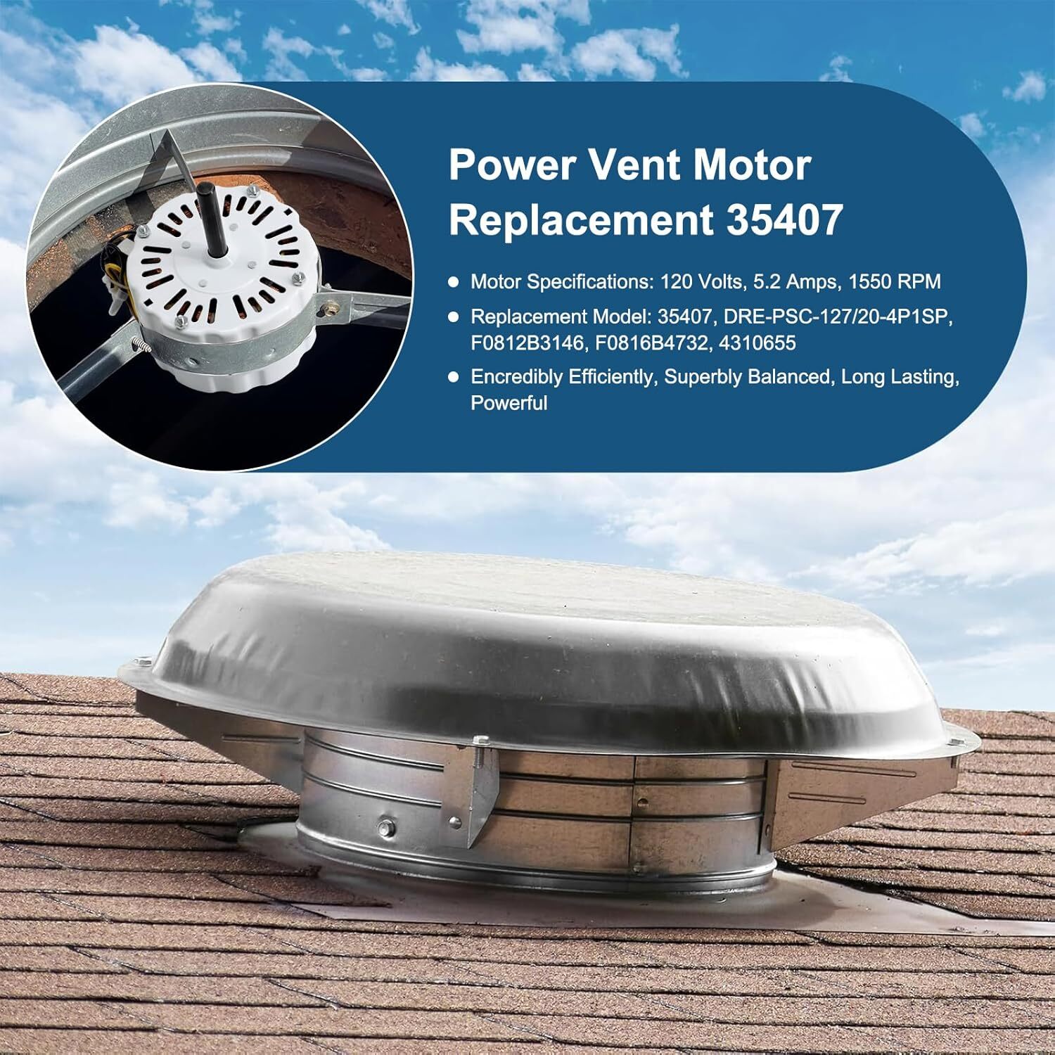 For Air Vent Attic Fan F0812B3146, F0816B4732, 35407 Power Vent Attic Fan Motor