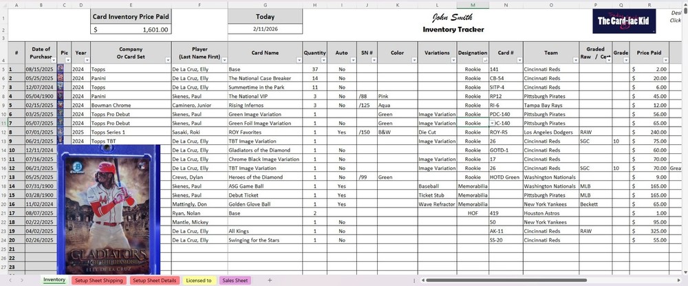 Baseball Card Inventory Tracker & P&L Spreadsheet (Digital) watch Tutorial Video