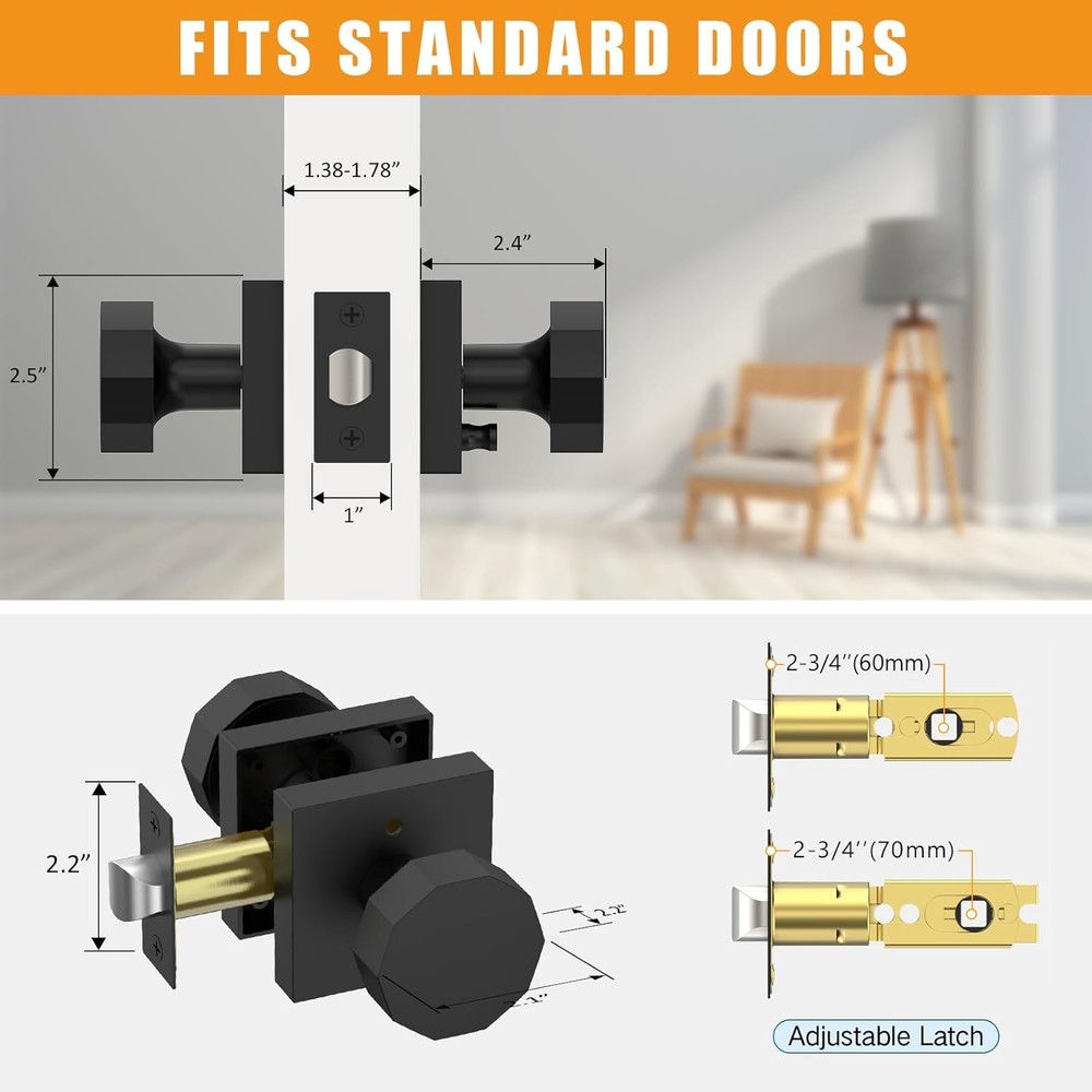 Amerdeco 3 Pack Privacy Door Knobs Matte Black Privacy,