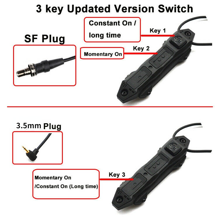 Tactical Flashlight Pressure Switch Mount 3.5mm Plug Dual Button Remote Light SW