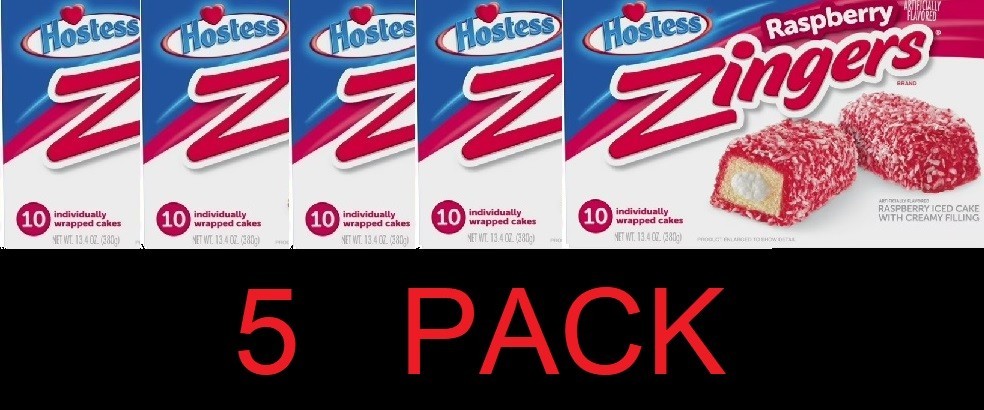 Hostess Raspberry Zingers 10 Individually Wrapped Cakes 13.4 oz - 5 PACK