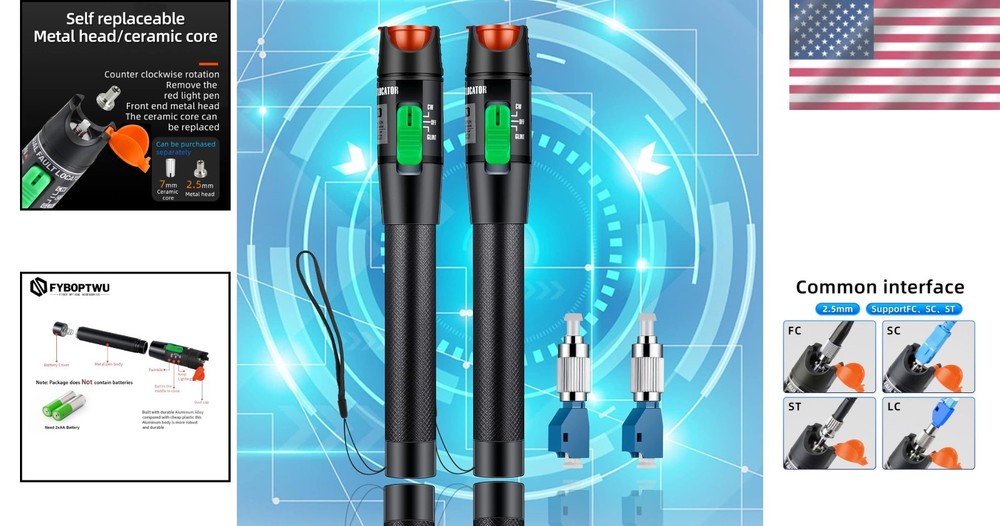 Fiber Optic Visual Fault Locator Set - Includes 2pcs VFL & Adapters for Networks