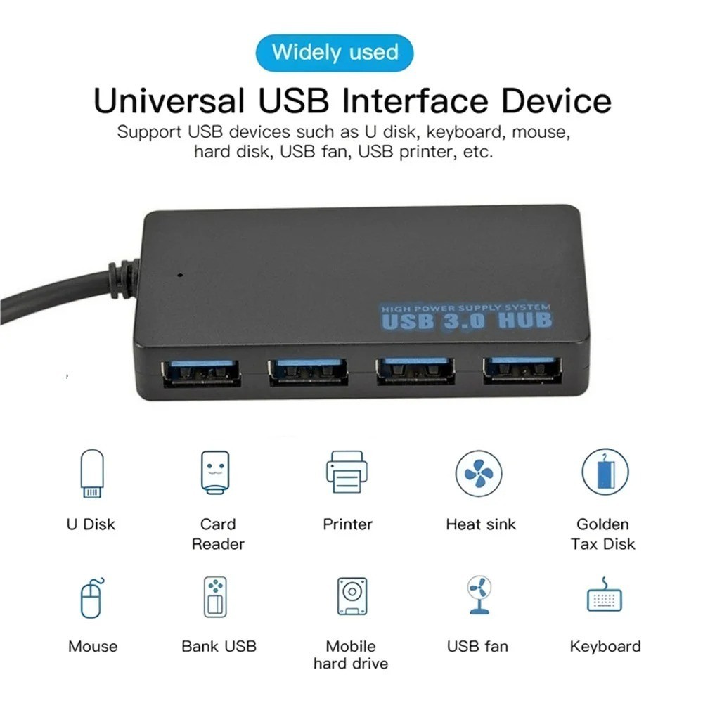 USB 3.0 Hub 4 Port High Speed Multi Port Splitter for PC Laptop Macbook PS4