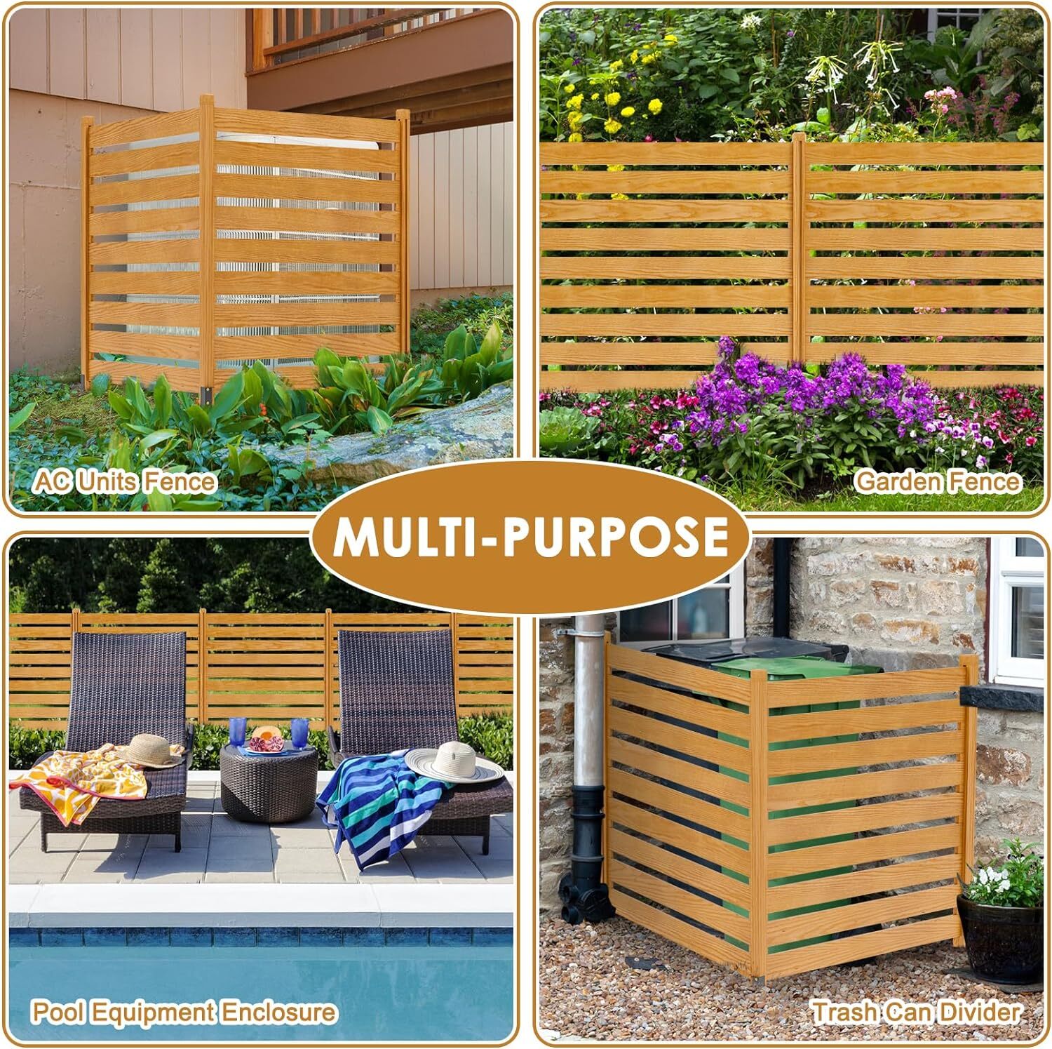 NAIZEA 2 Panel Air Conditioner Fence Wood Privacy Screens Fence Panels Outdoor