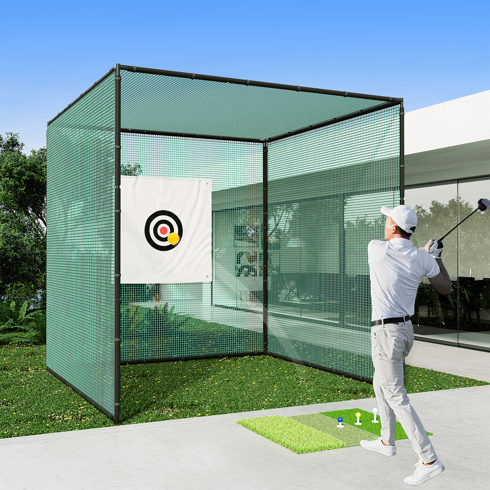 10X10X10FT Golf Driving Cage Practice Net For Swing Hitting Kit W/Training Aid