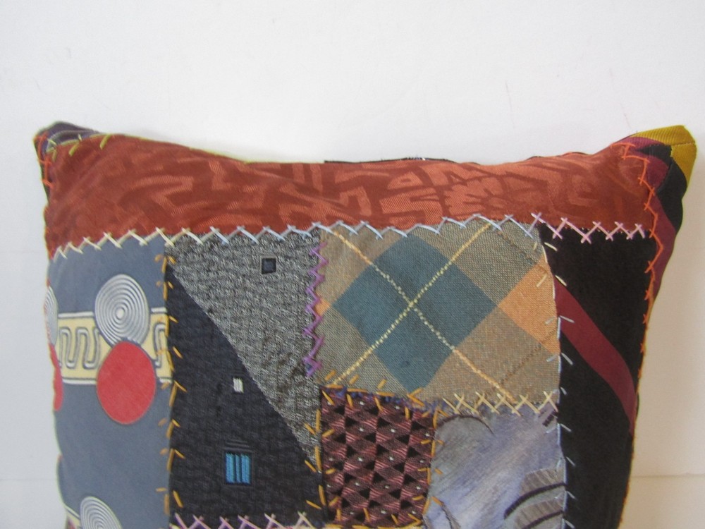 Vintage Crazy Quilt Throw Pillow Patchwork 12" Handmade