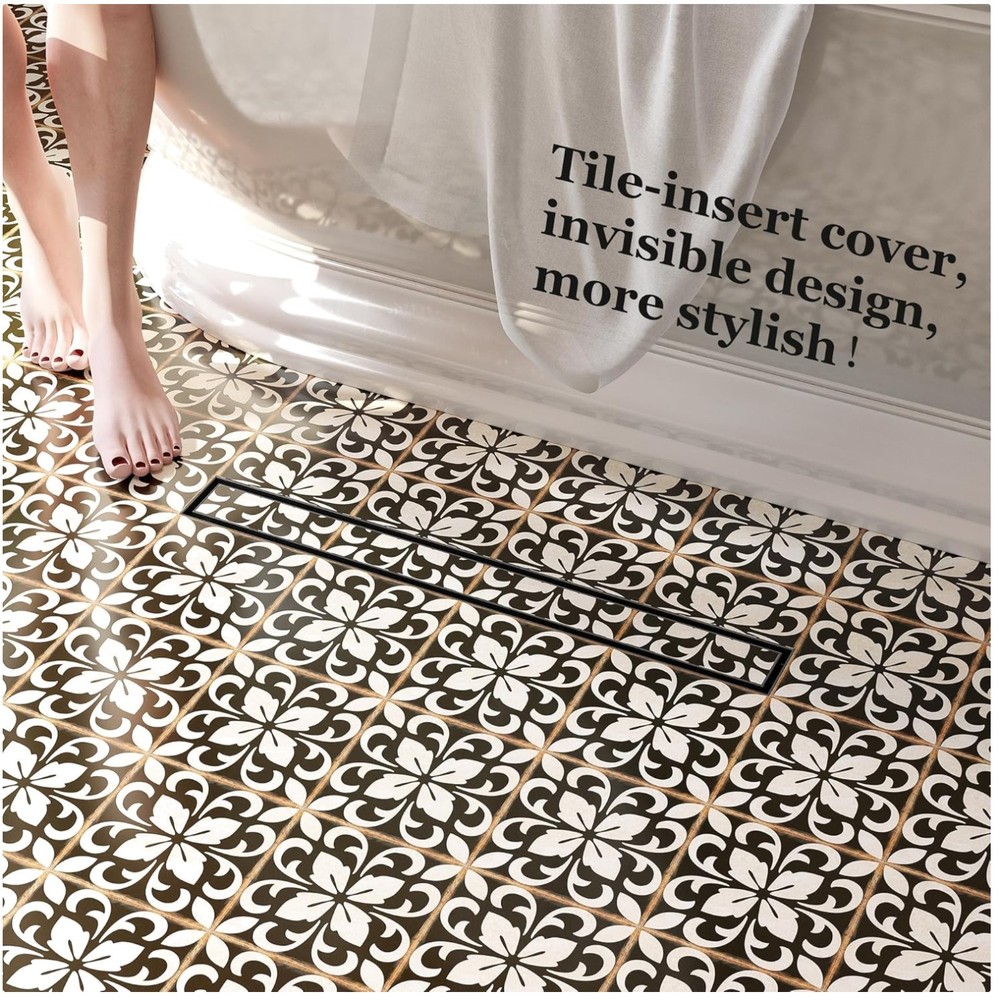 Modern Matte Black Rectangle Shower Drain, 24" Linear Drain