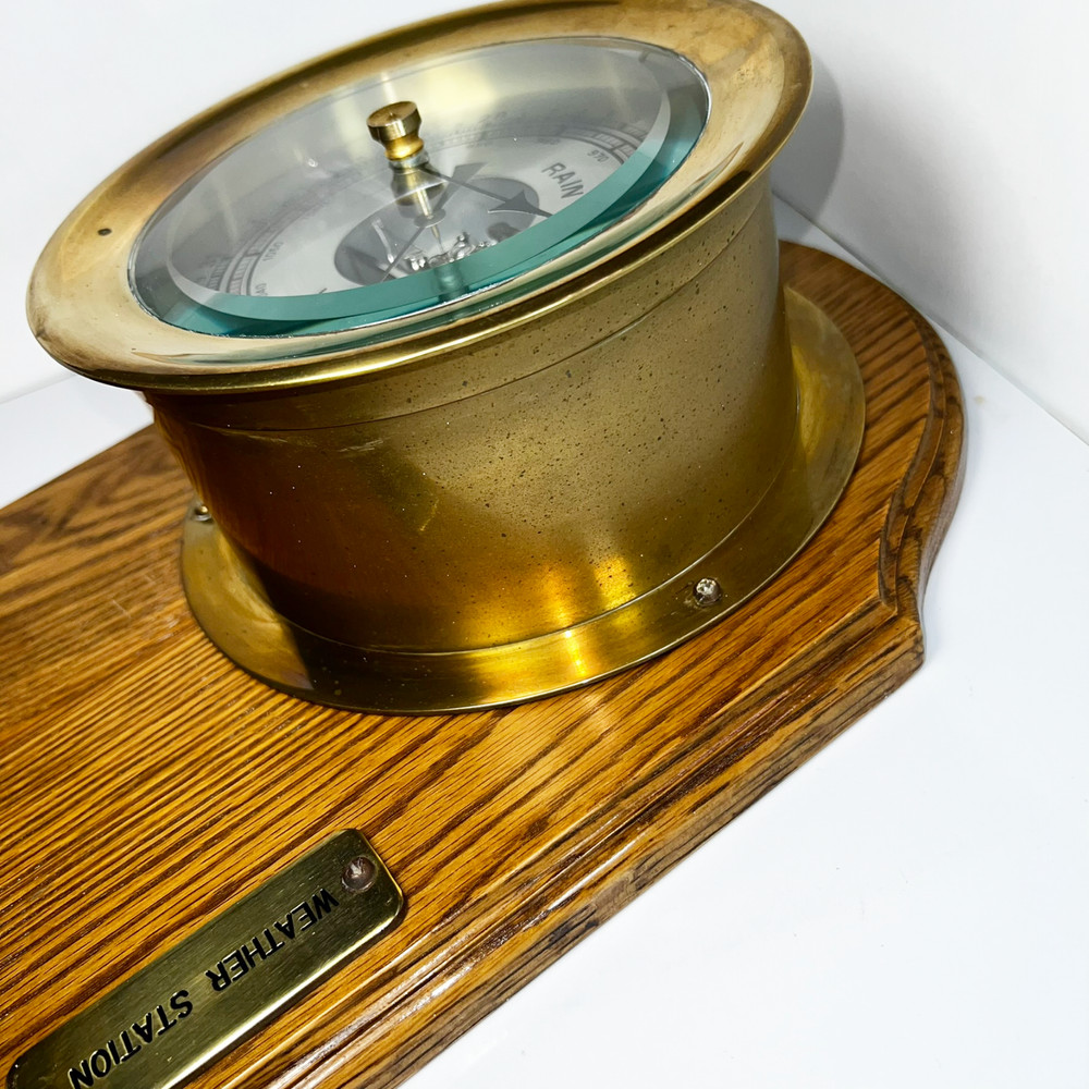Bell Clock Co Solid Brass Ship Clock & Barometer Weather Station Tested