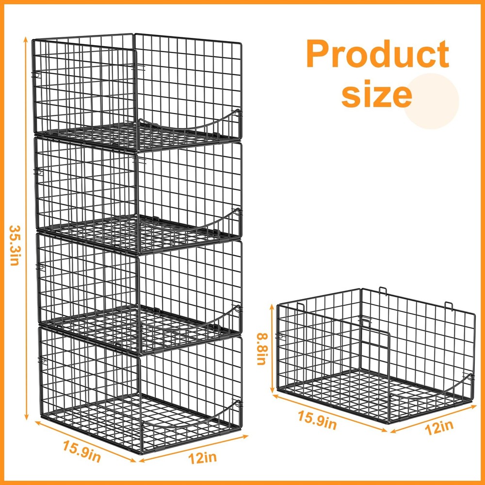 Hongtamoya 4-Tier Stackable Closet 15.9"D x 12"W x 35.3"H | Stackable, Black