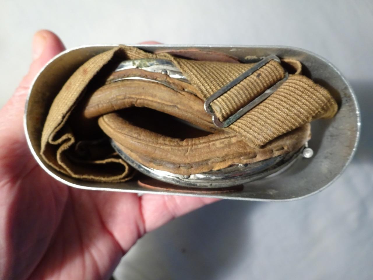 ANTIQUE C1928 "AVIATOR PILOT GOGGLES" Luxor No.7/Tin E.B. MEYROWITZ