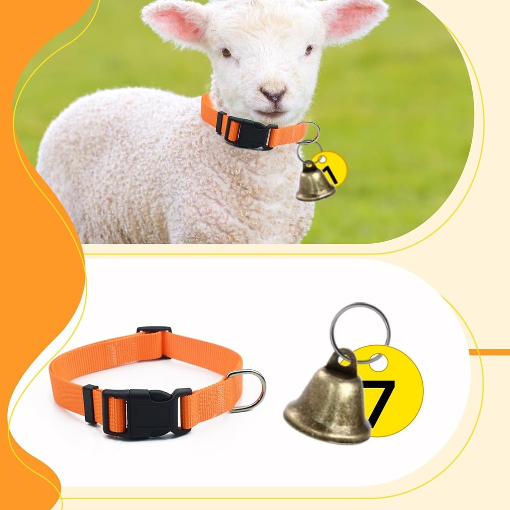12-Pack Goat Collars with Bells and Numbered Tags,Adjustable Nylon Grazing Colla