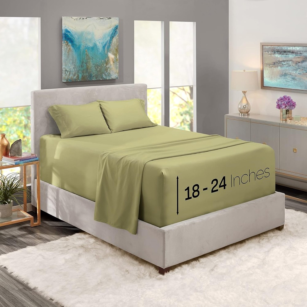 Queen Size Sheet Set 4 Piece Extra Deep Pocket 18-24 inches Microfiber Cooling