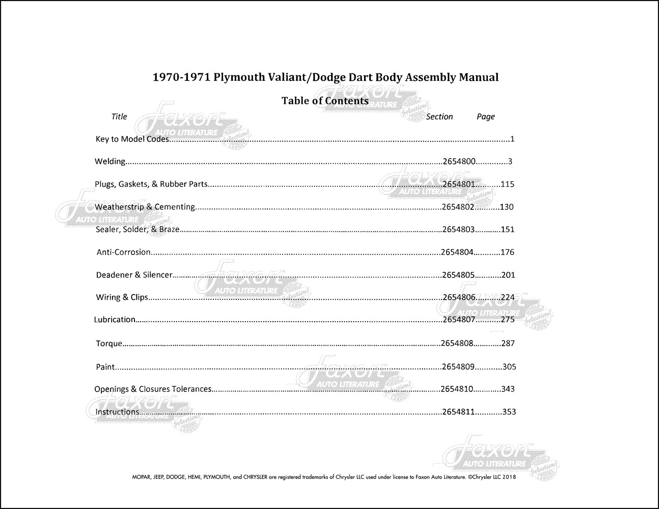 1970-1971 Dart Electrical and Body Assembly Manual Dodge 340 Swinger Demon