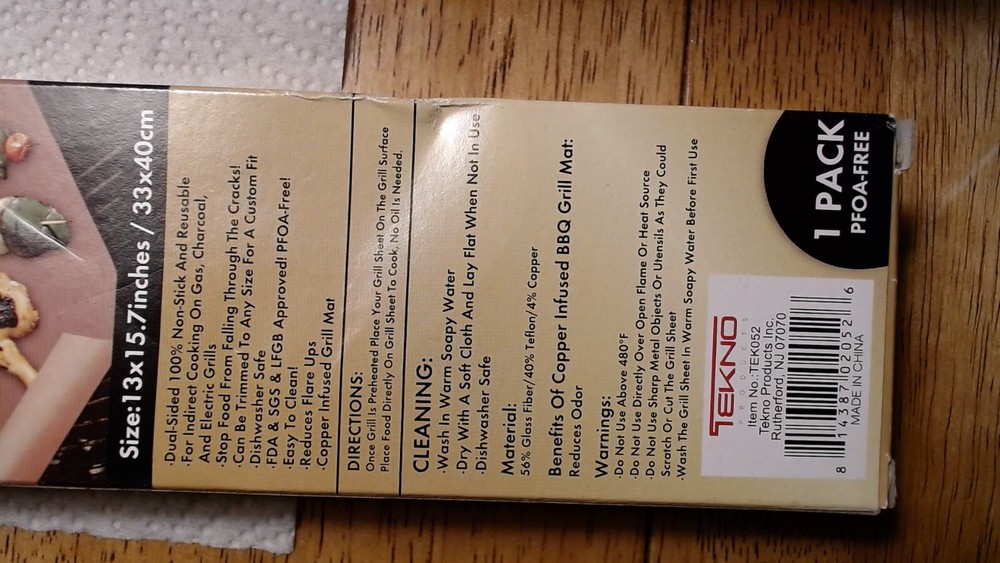 Tekno Copper BBQ Grill Mat 1 Pack NEW in Package