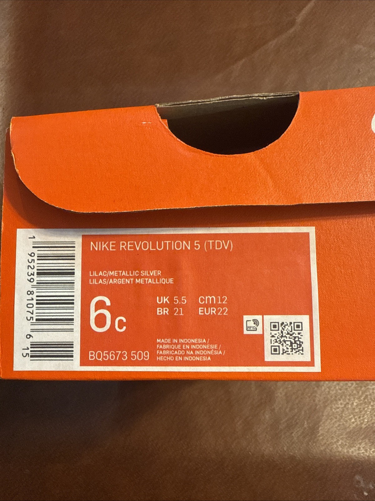 Nike Revolution 5 (TDV) “Lilac/Metallic Silver” - US 6c - BQ5673 509