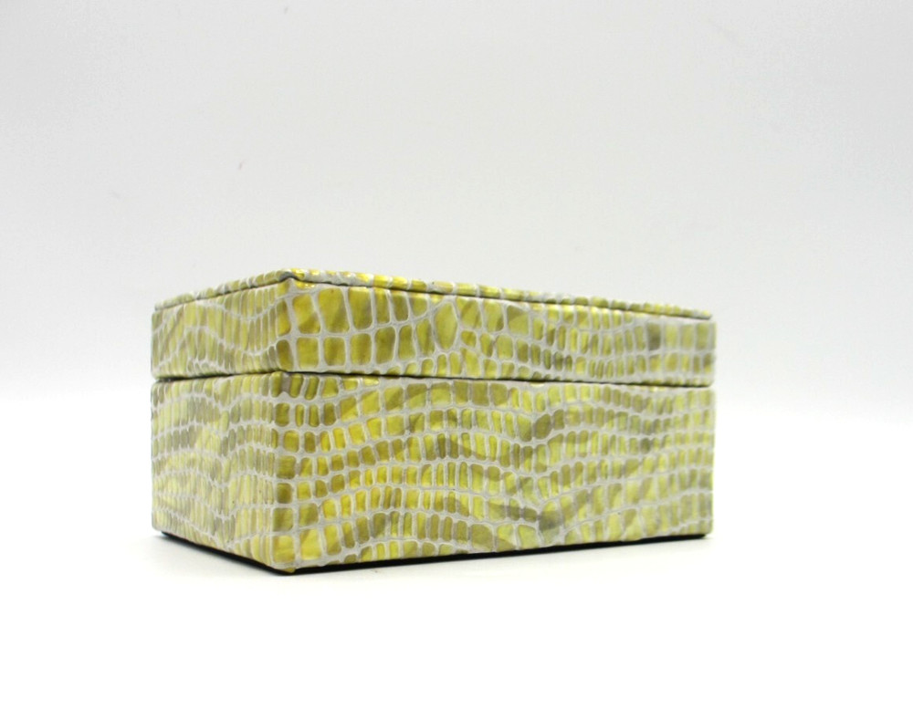 Leather Box Small Embossed Graphic Image Yellow Multicolor