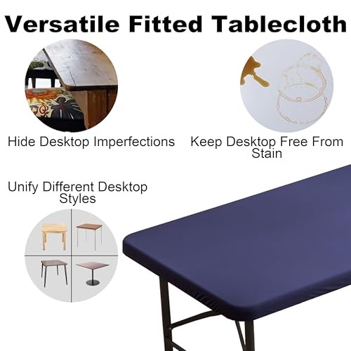 Rectangle Spandex 4 FT Fitted Tablecloth, 48" x 24" (Rectangular) Navy Blue