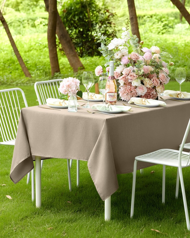 Pureegg Table Cloth for Rectangle Tables - Elegant Linen Mocha Tablecloth Resist
