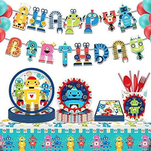 3 Pcs Robots Tablecloth Plastic Table Covers Robots Tablecloth Disposable