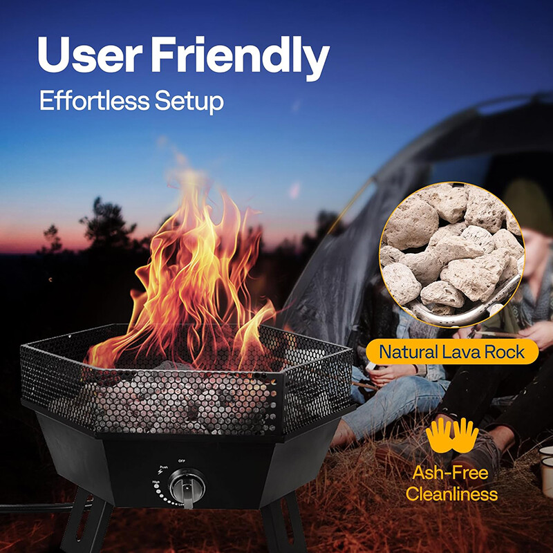 Portable Propane Outdoor Gas Fire Pit W/ Cover & Carry Kit 20-Inch 58,000 BTU