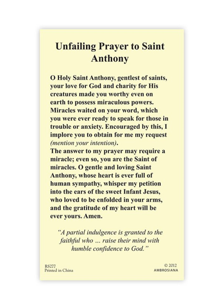 (2 copies) Unfailing Prayer to St. Anthony Holy Prayer Card Catholic Christian
