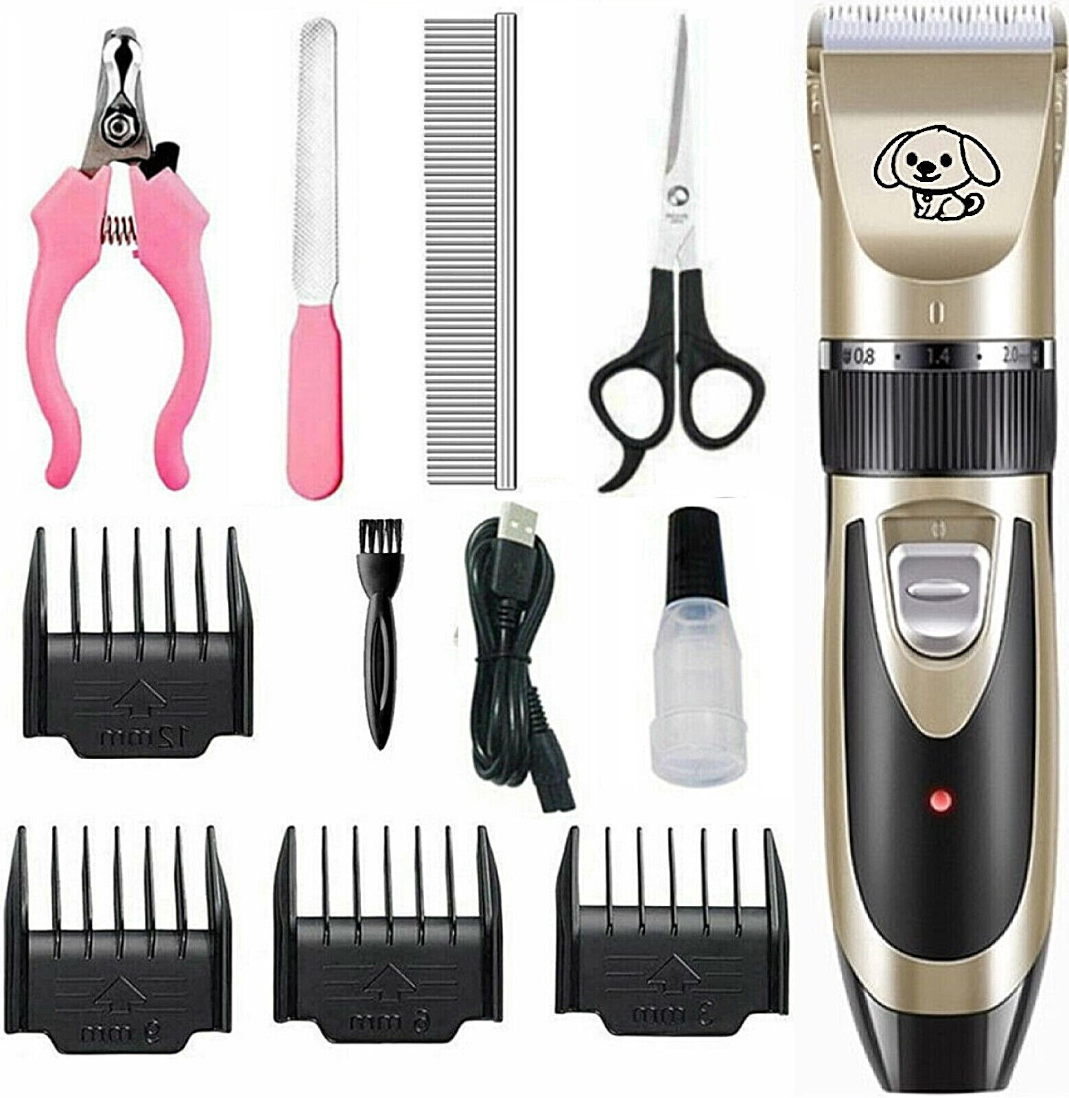 Dog Cat Pet Grooming Kit Rechargeable Cordless Electric Hair Clipper Trimmer Set