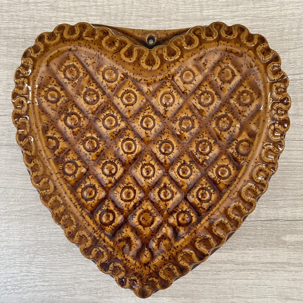 German Brown Heart Shaped Glazed Ceramic Baking Casserole Bakeware Vintage Decor