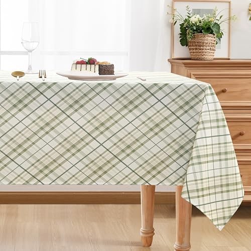 Printed New Checkered Tablecloth 84" x 60" (Rectangular) Sage Green and White