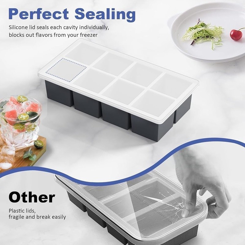 Large Silicone Ice Cube Tray Whiskey & Cocktails Easy Release Stackable New
