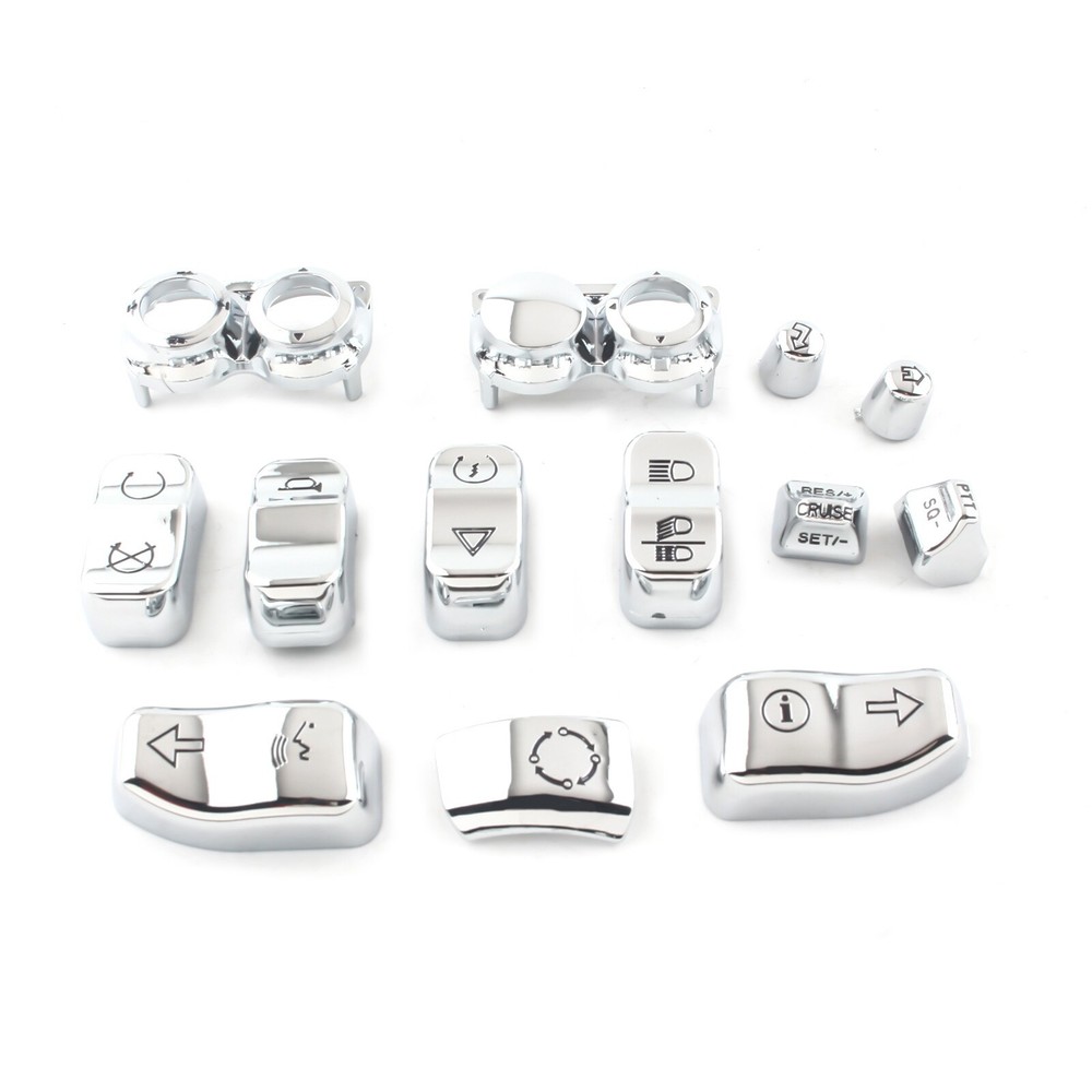 13pcs Chrome Hand Control Switch Housing Button Cap For Harley Touring 2014-2023