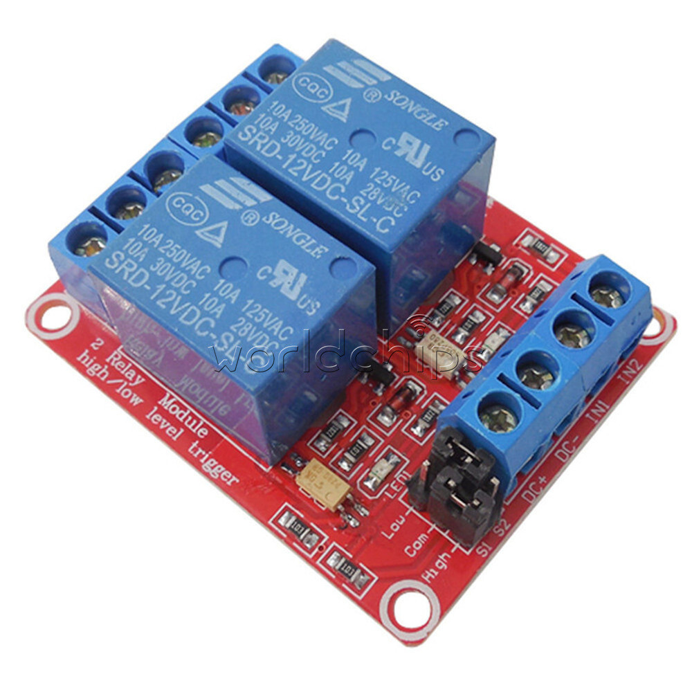 12V 2 Channel Relay Module With Optocoupler Support High Low Level Trigger NEW