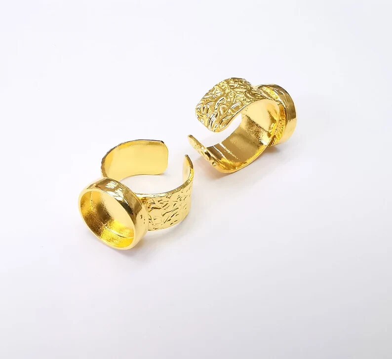 Shiny Gold Plated Ring Blank Base Bezel Setting Adjustable Ring 14mm G35183