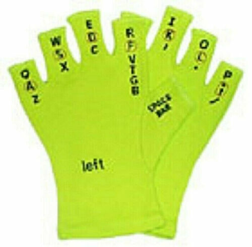 TOUCHTYPERS KEYBOARDING TYPING COMPUTER GLOVES SEWN LETTERS WITH BOOK SIZE GREEN