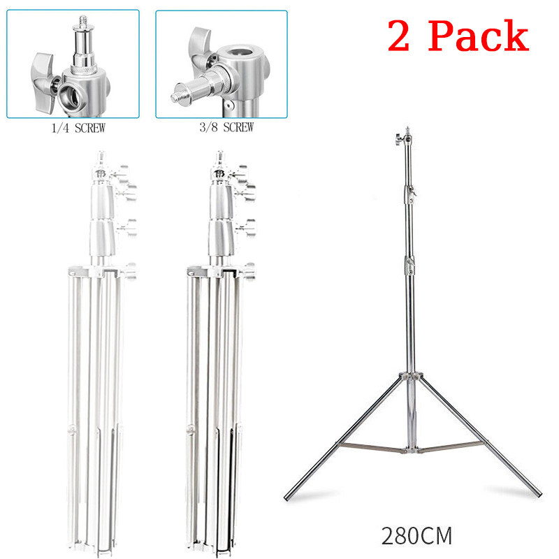 US 2Pcs 280cm Heavy Duty Light Stand Tripod Kit For Studio Flash LED Vedio Light