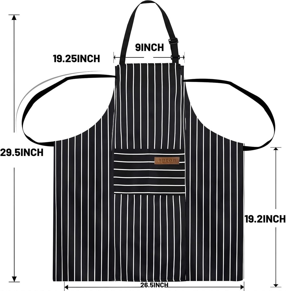 2 Pack Apron, Cooking Kitchen Aprons, Adjustable Black/Brown Thick Stripes