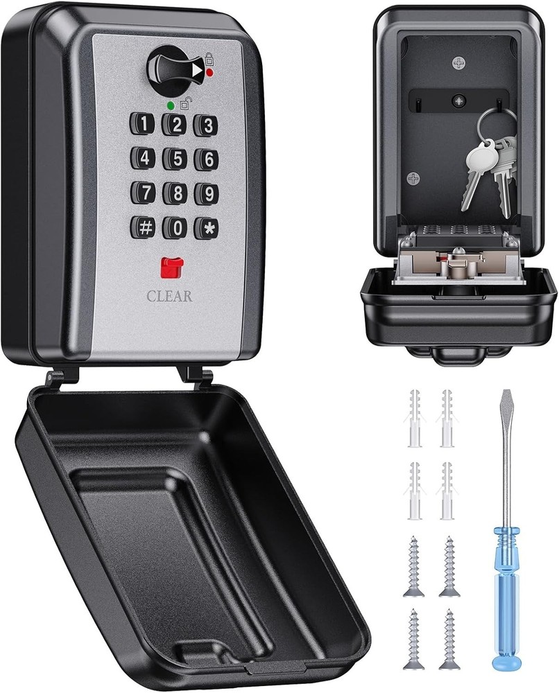 Wall-Mounted Key Lock Box, 12 Digit Combination Lock Box for Keys with Restta...