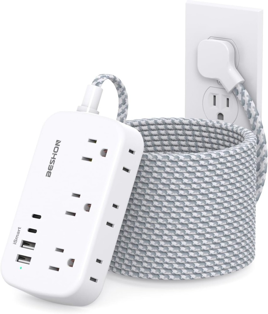 25ft Extension Cord with Flat Plug & USB Ports